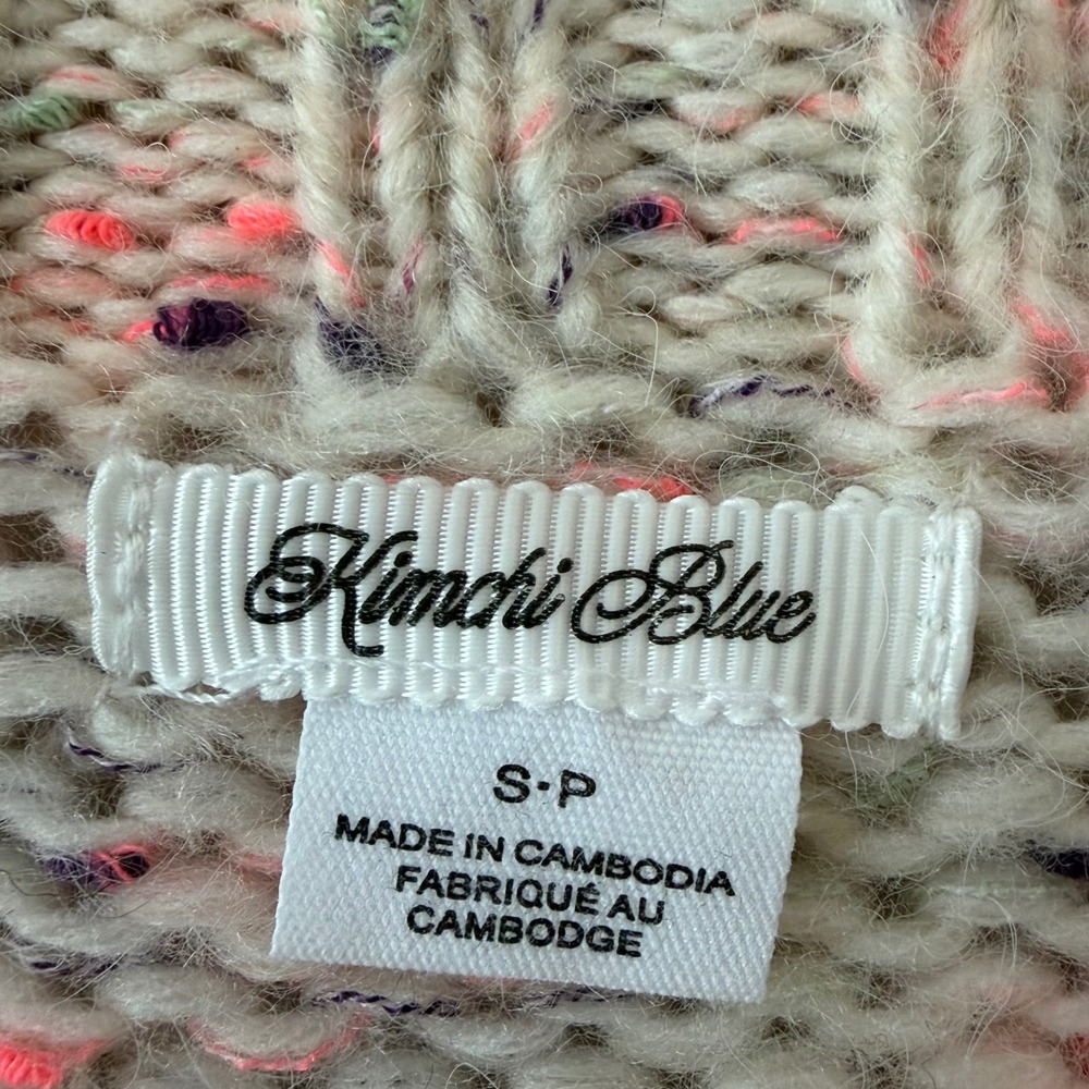 Kimchi Blue Rose Intarsia Confetti Knit Mock Neck Sweater Cream Pink Small - Picture 4 of 5
